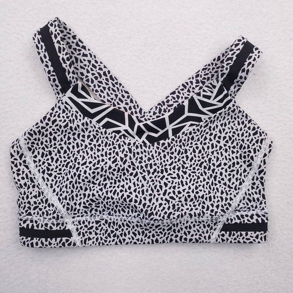 Lululemon Rack Pack Bra Womens 4 Black White Mosaic Geometric Sportsbra Luxtreme